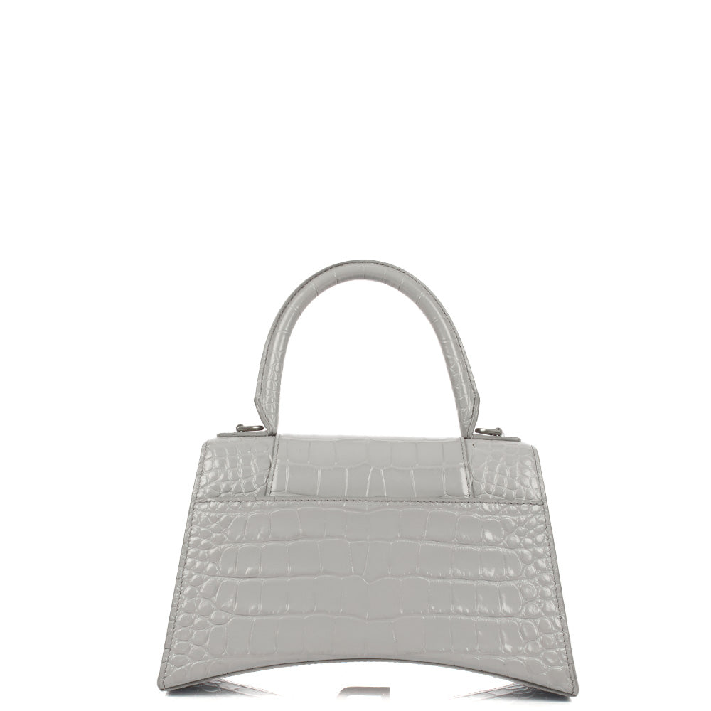 Balenciaga Top Handle Hourglass Top Handle Small in Grey, Exotic Effect Leather — Back View