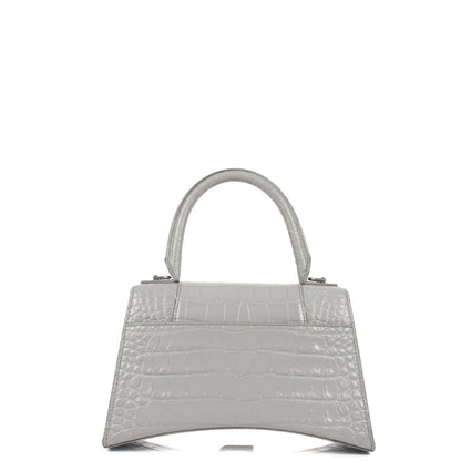 Balenciaga Top Handle Hourglass Top Handle Small in Grey, Exotic Effect Leather — Back View