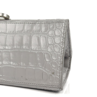Balenciaga Top Handle Hourglass Top Handle Small in Grey, Exotic Effect Leather — Detail View