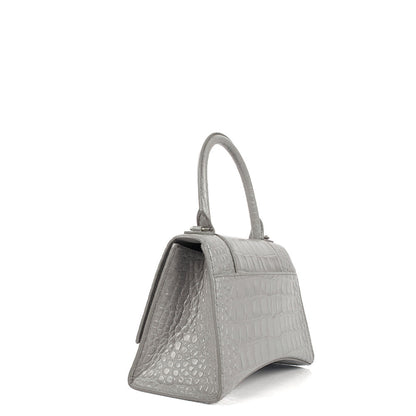 Balenciaga Top Handle Hourglass Top Handle Small in Grey, Exotic Effect Leather — Side View