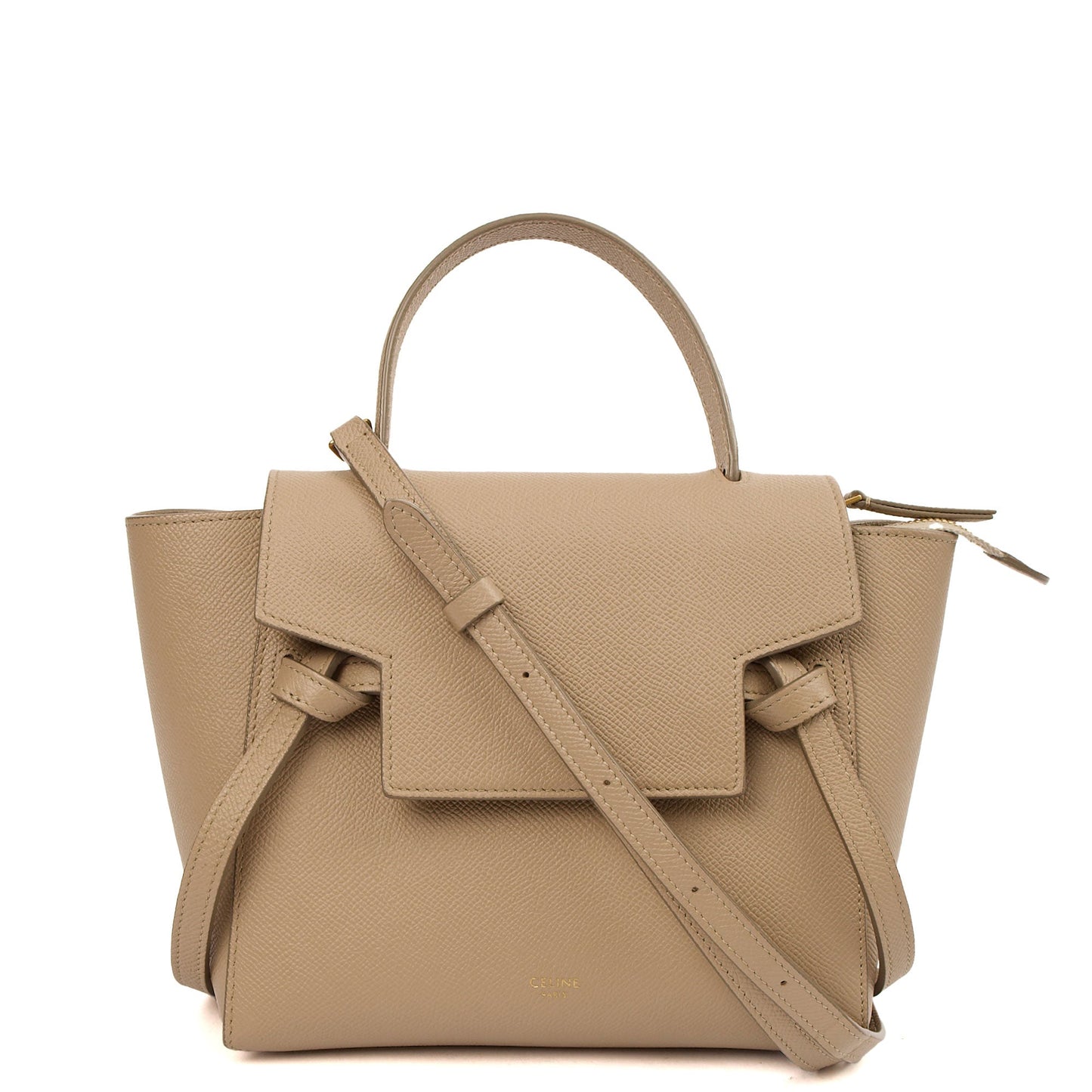 Celine Top Handle Belt Bag - Nano in Cream, Box Calfskin — Front View