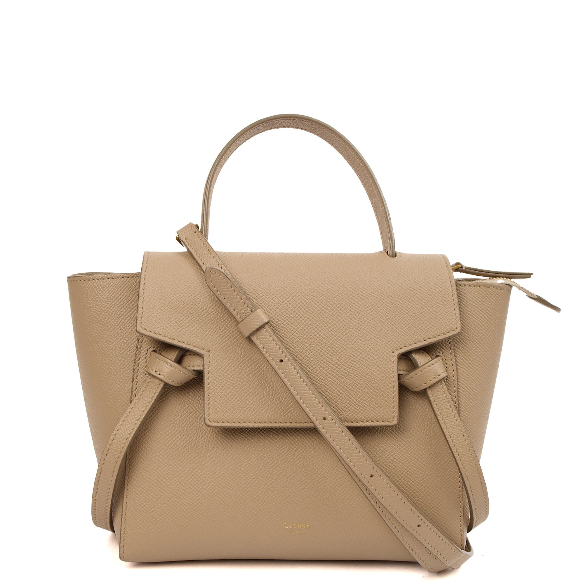 Celine Top Handle Belt Bag - Nano in Cream, Box Calfskin — Front View