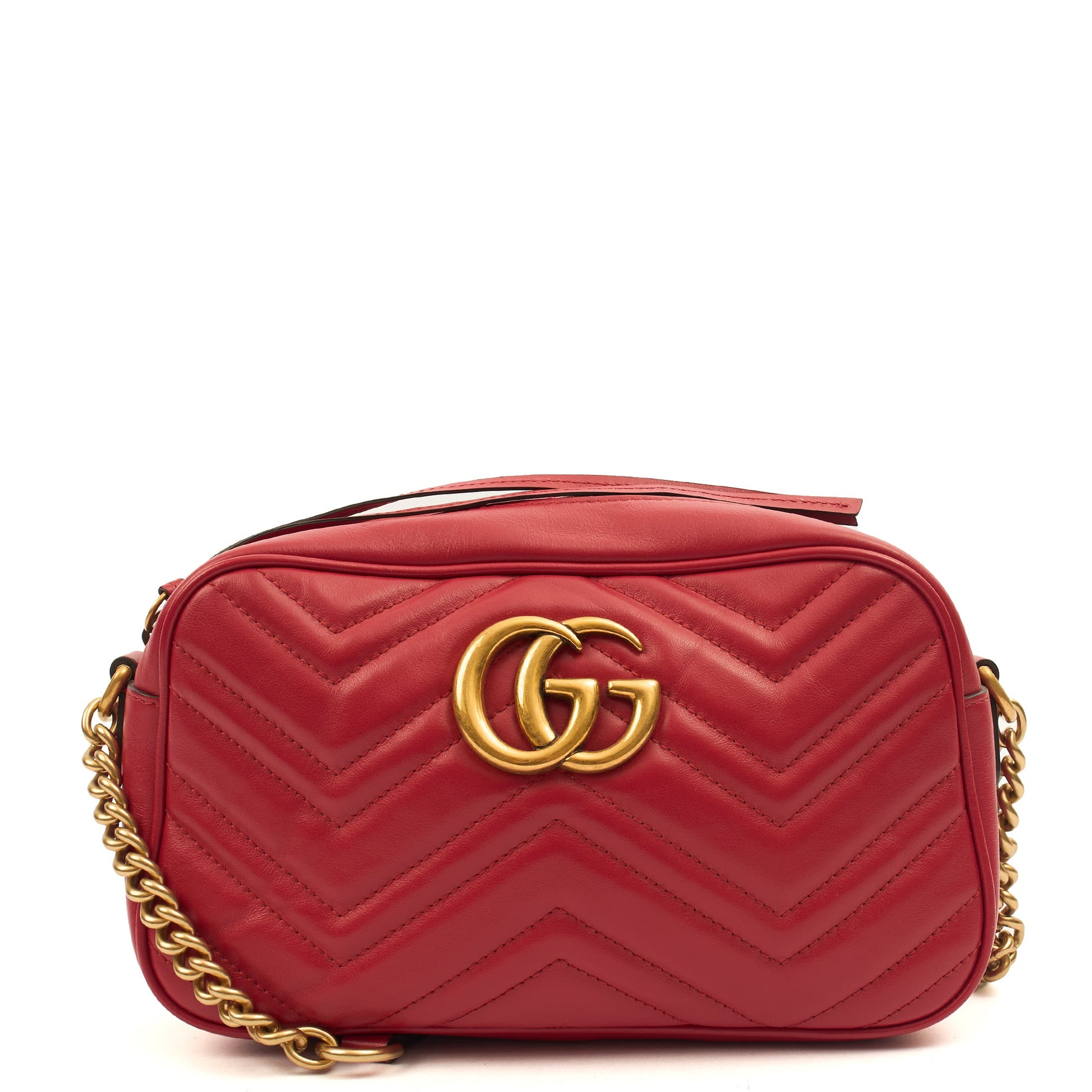 Gucci Cross Body Marmont Shoulder Bag - Small in Red, Leather — Front View