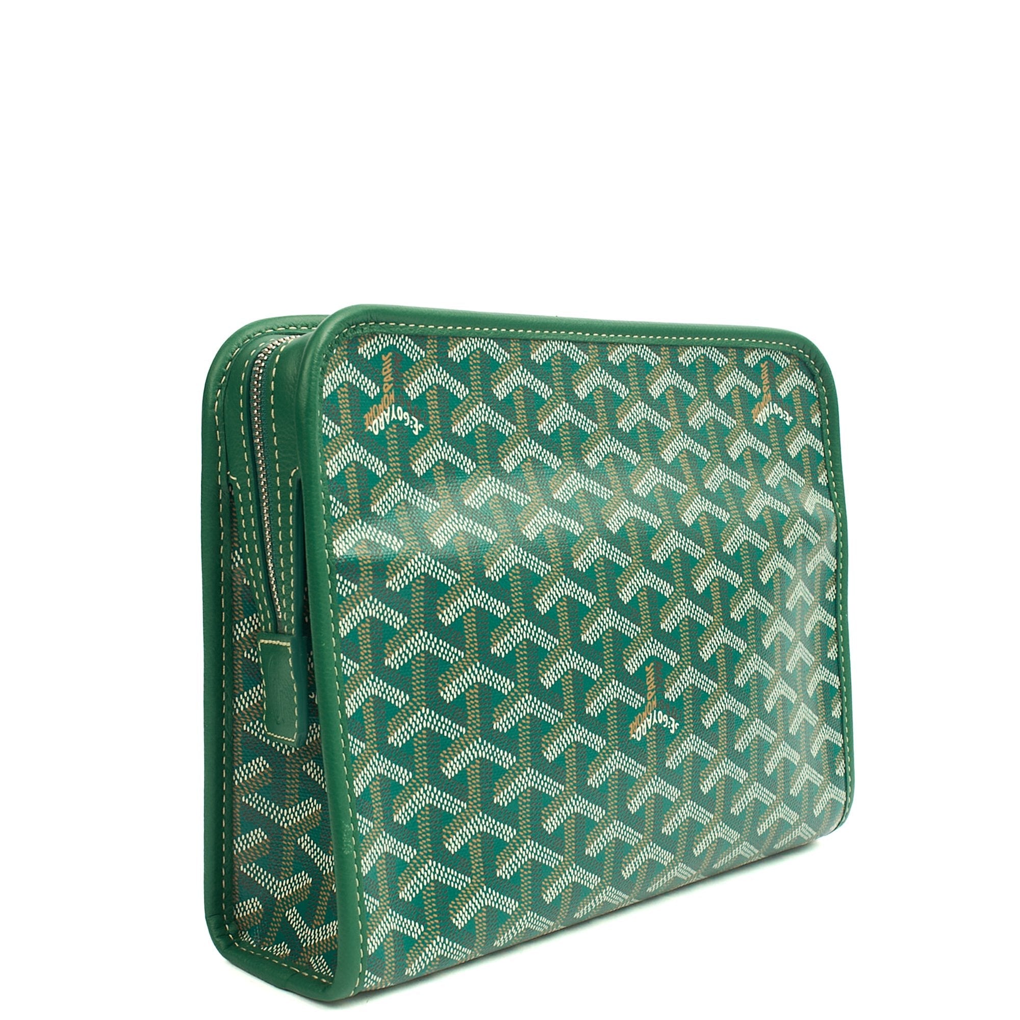 Goyard Clutch Jouvence Toiletry Pouch MM in Green, Leather — Side View
