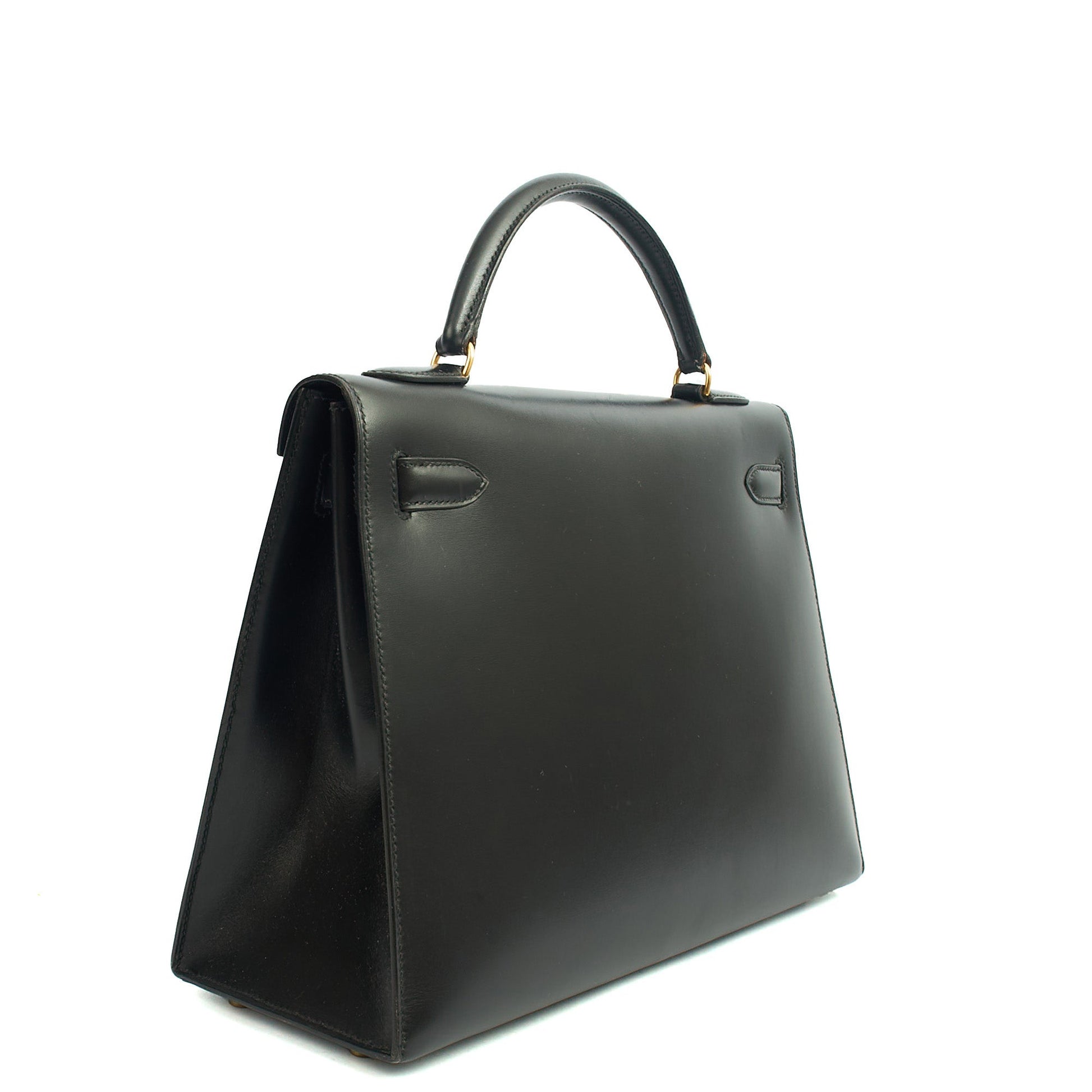 Hermes Kelly 32 in Black, Box Calf Leather — Back View