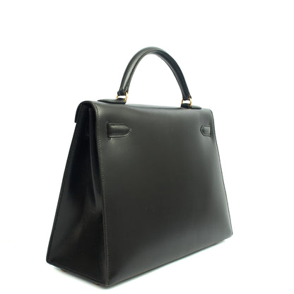 Hermes Kelly 32 in Black, Box Calf Leather — Back View