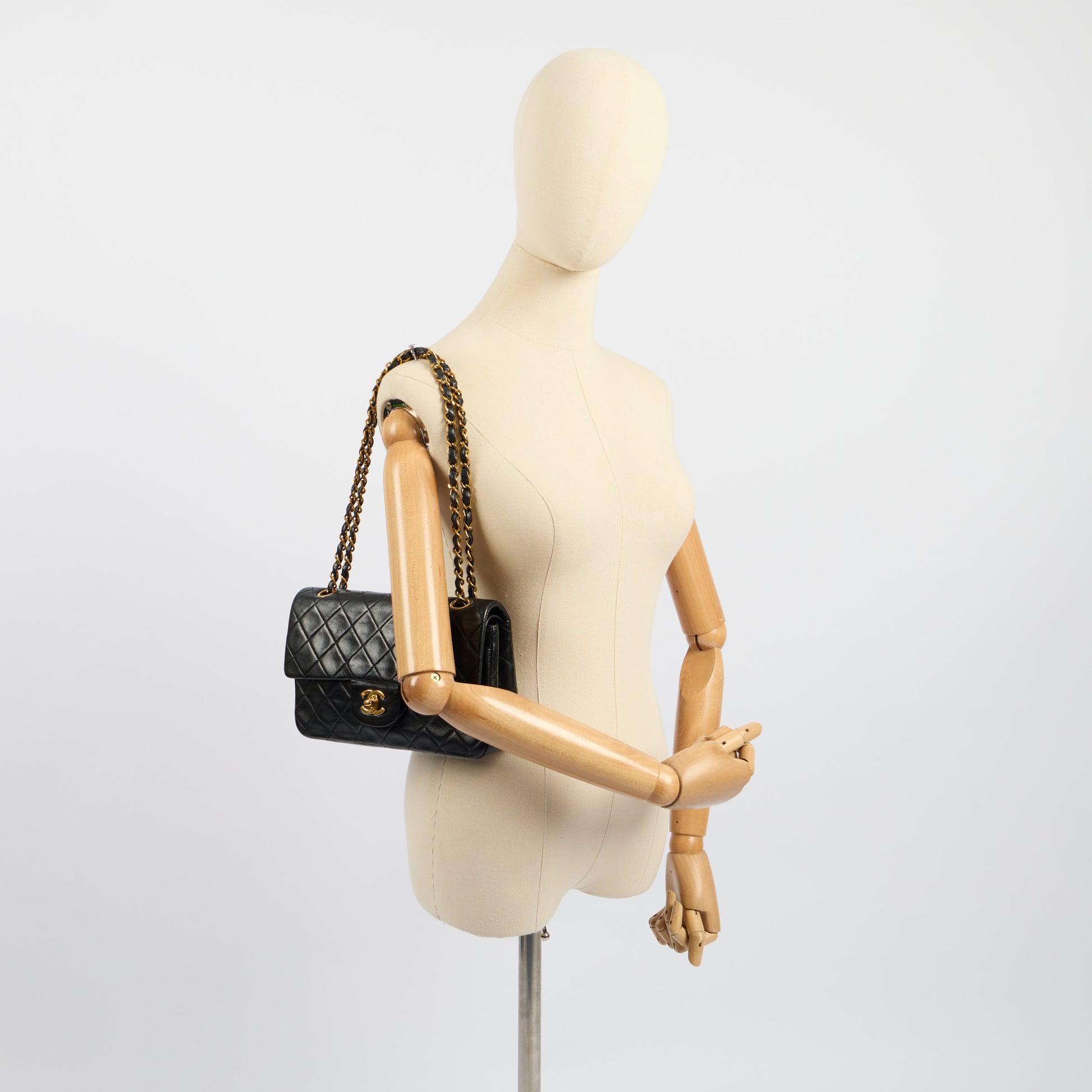 Chanel Cross Body Classic Double Flap - Small in Black, Lambskin Leather — Back View