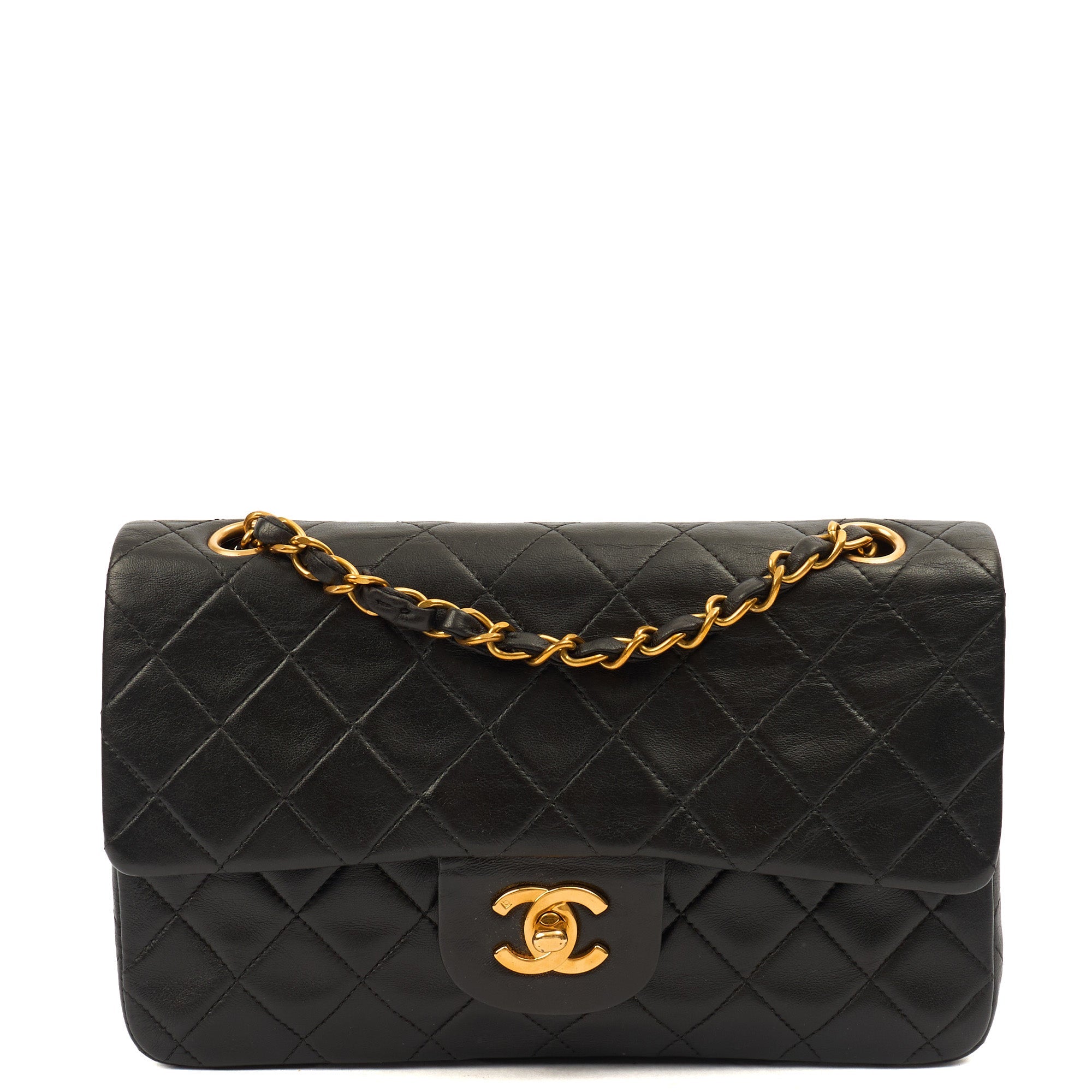 Chanel Cross Body Classic Double Flap - Small in Black, Lambskin Leather — Front View