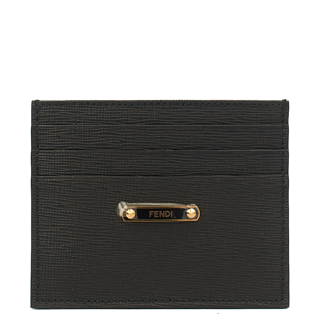 Fendi Wallet Card Holder in Black, Leather — Front View