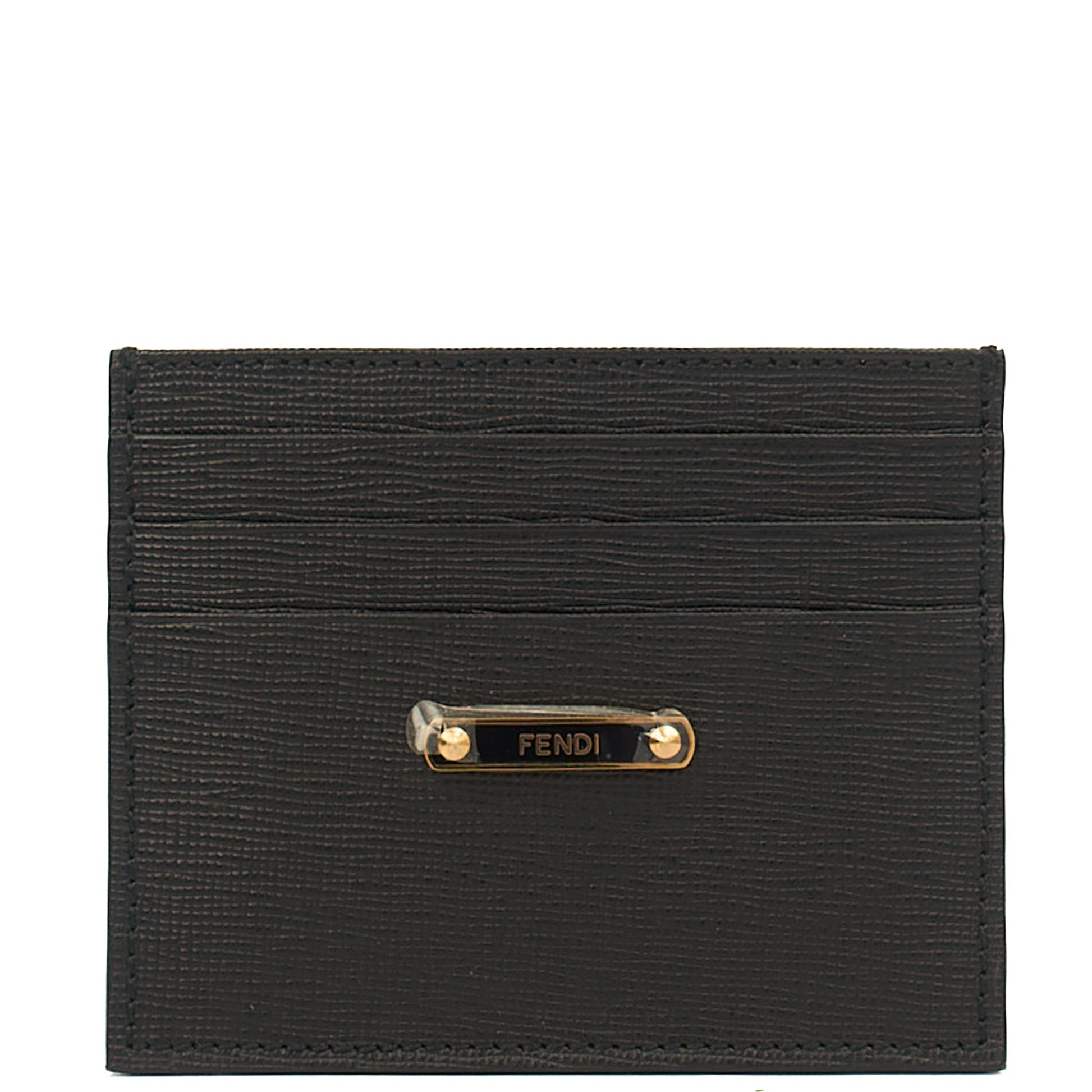 Fendi Wallet Card Holder in Black, Leather — Front View