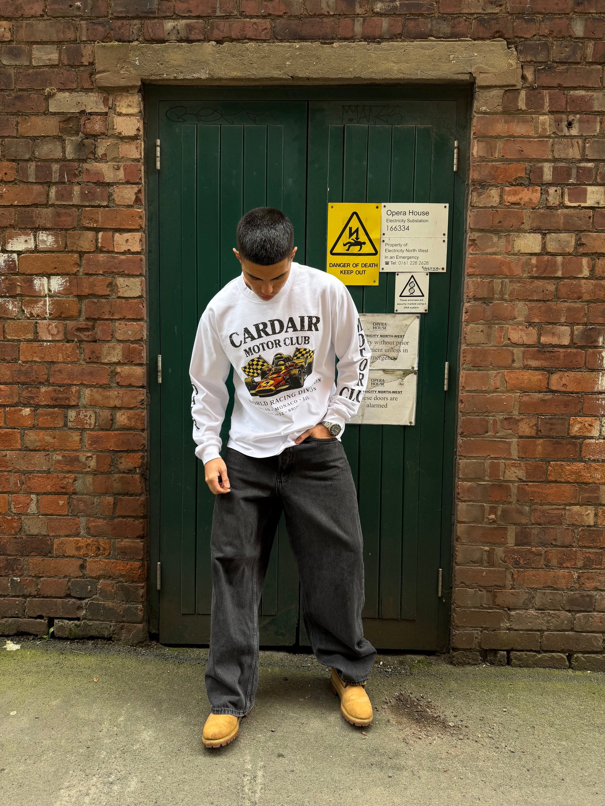Cardair Motor Club Long Sleeve T Shirt - White — S — Side View