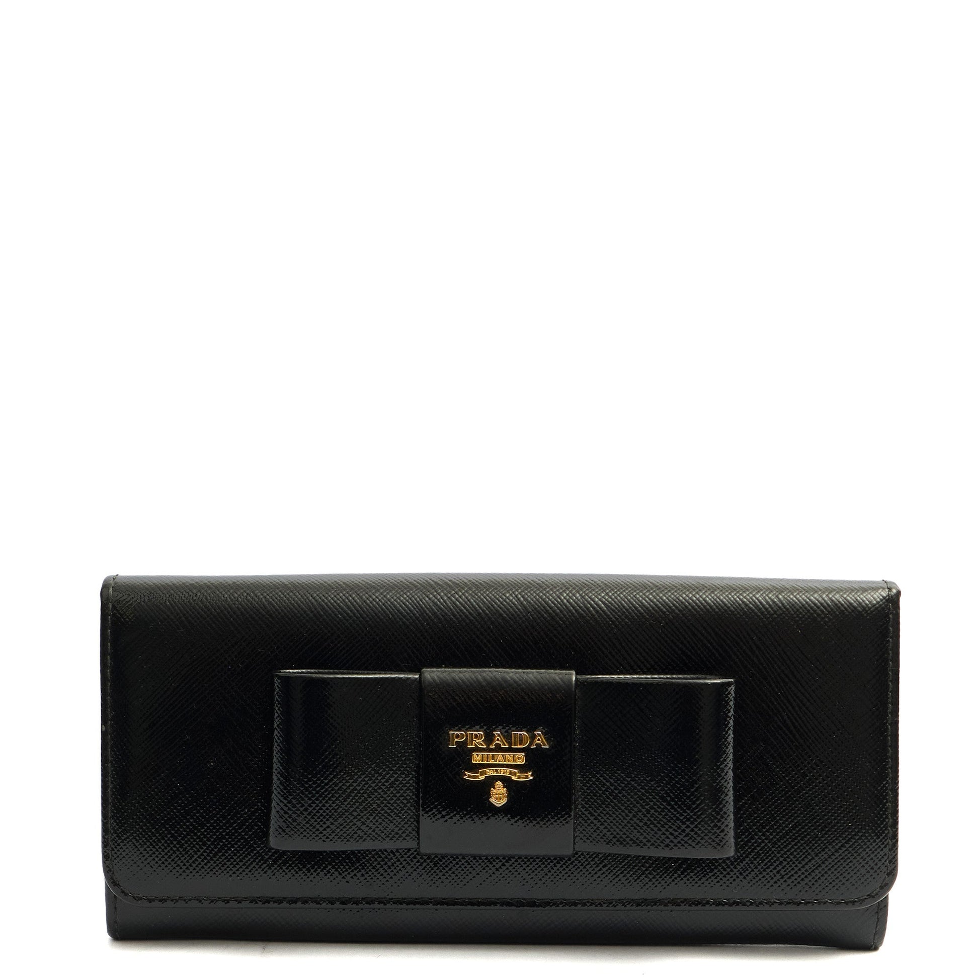 Prada Wallet Wallet in Black, Patent Leather — Front View
