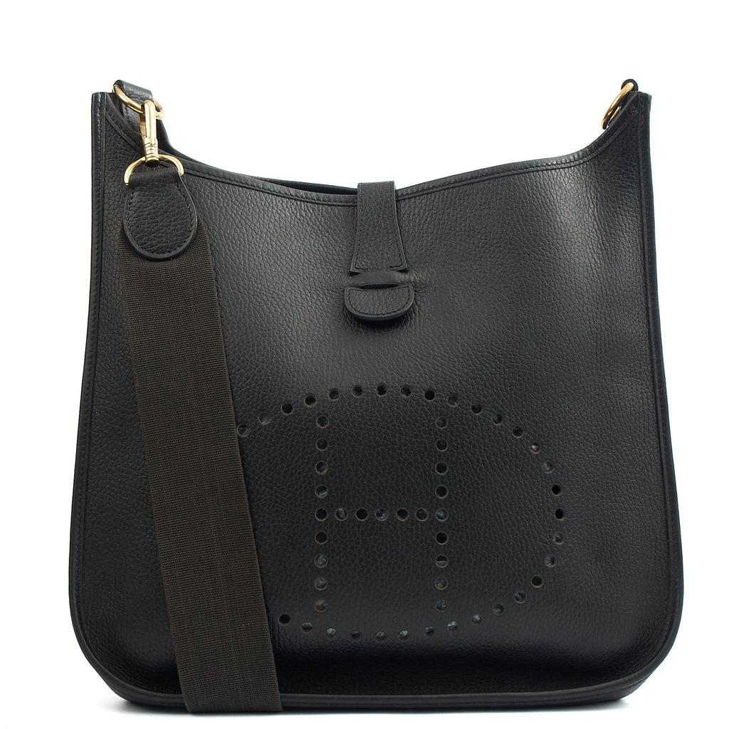 Hermes Evelyne 33 in Black, Togo Leather — Front View