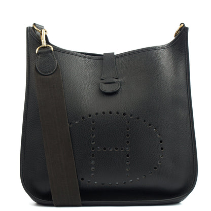 Hermes Evelyne 33 in Black, Togo Leather — Front View