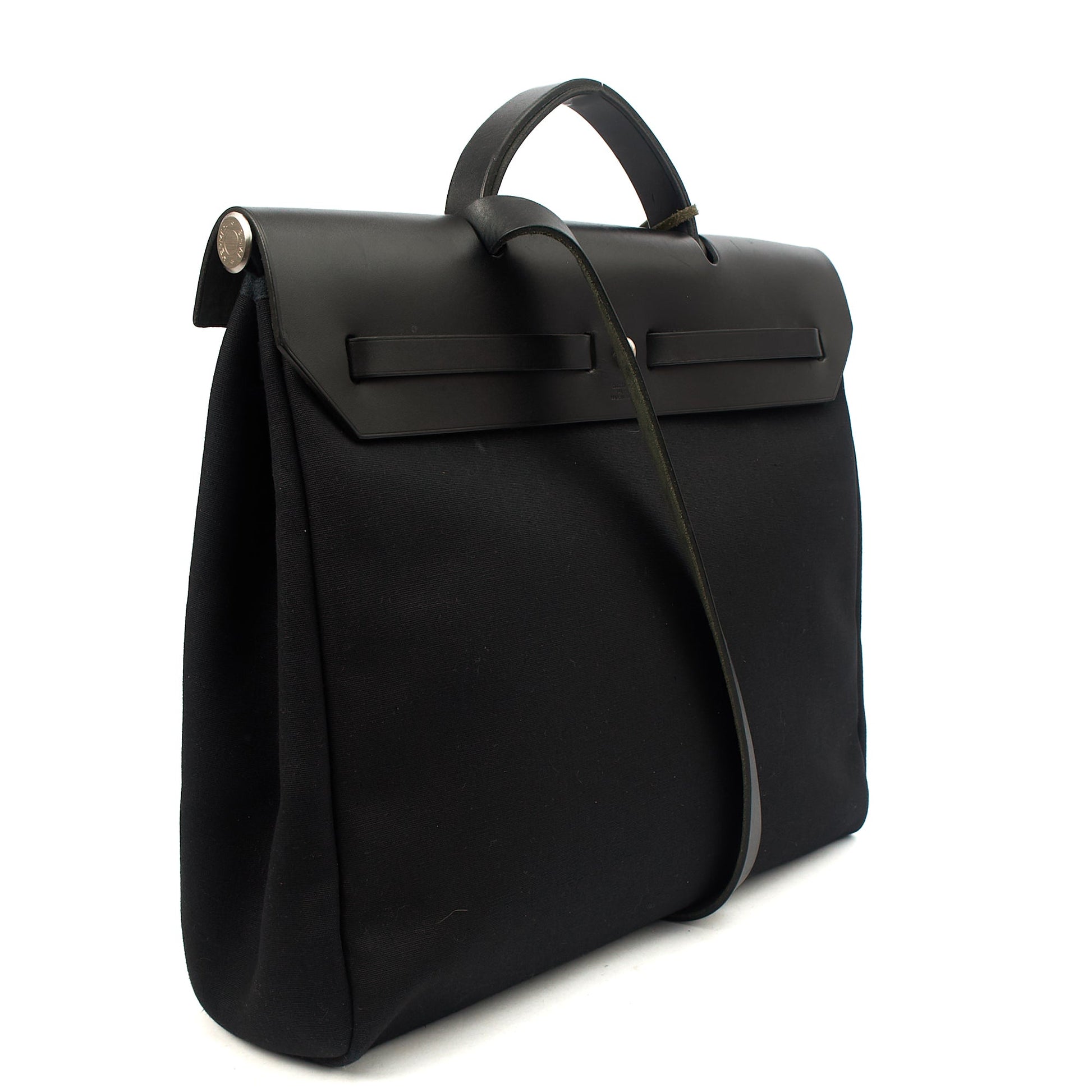 Hermes Herbag Zip 39 in Black, Fabric — Side View