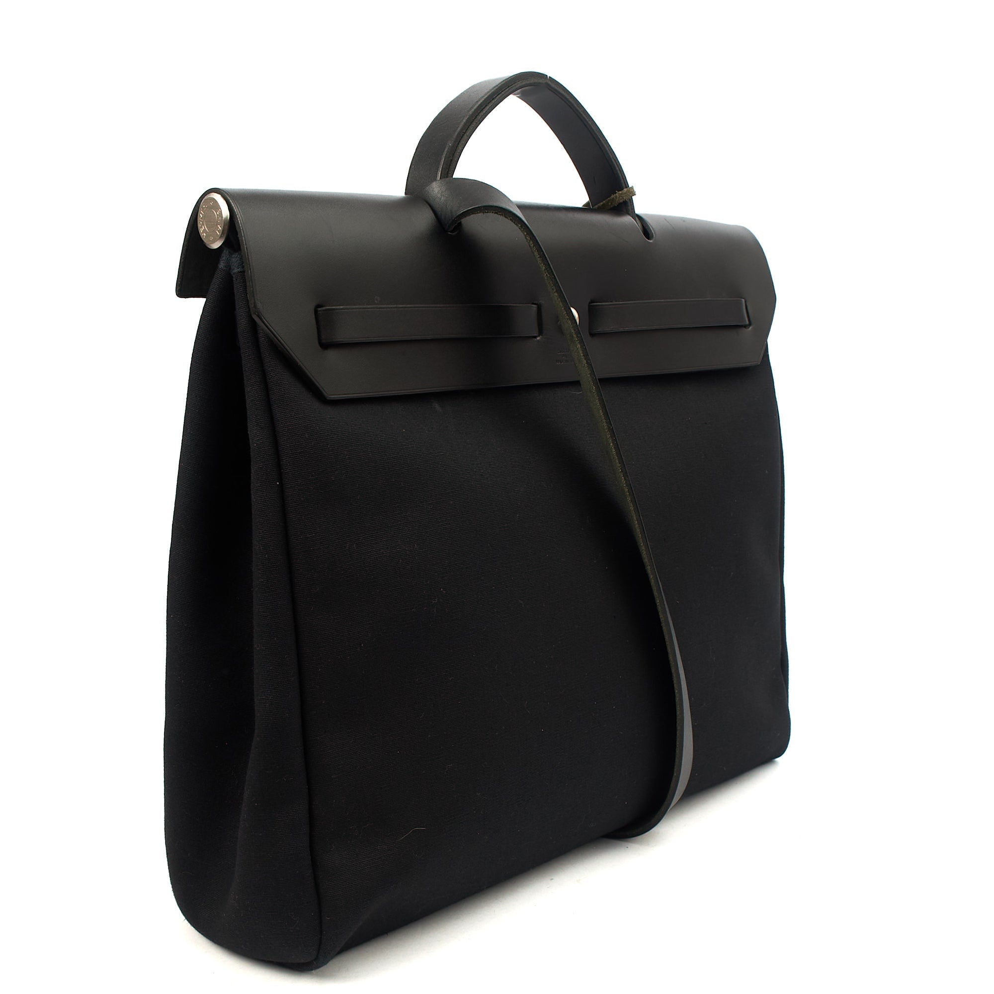 Hermes Herbag Zip 39 in Black, Fabric — Side View