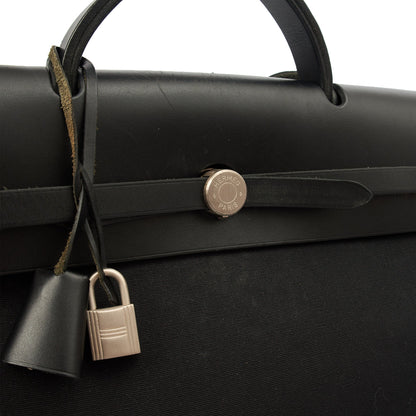 Hermes Herbag Zip 39 in Black, Fabric — Lifestyle View