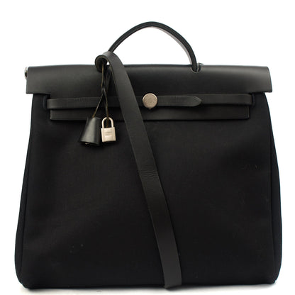 Hermes Herbag Zip 39 in Black, Fabric — Front View