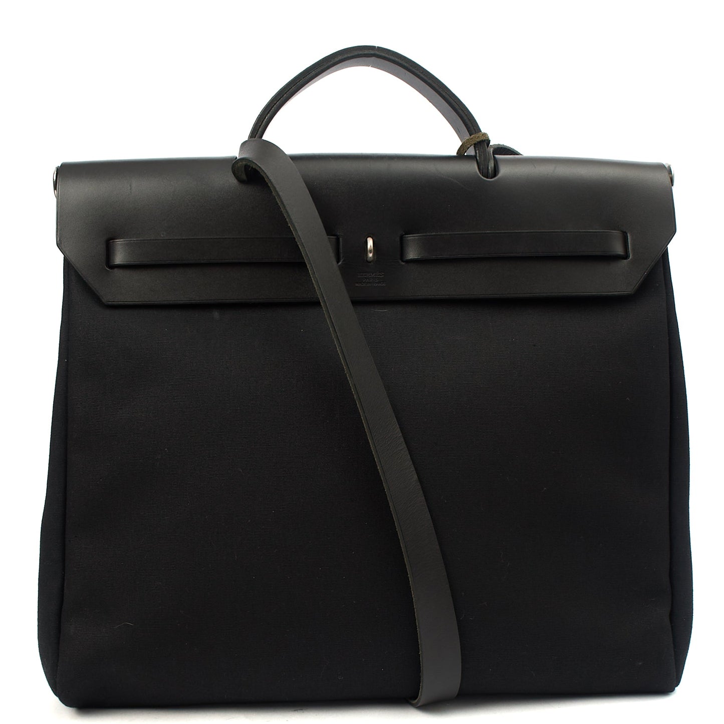 Hermes Herbag Zip 39 in Black, Fabric — Back View