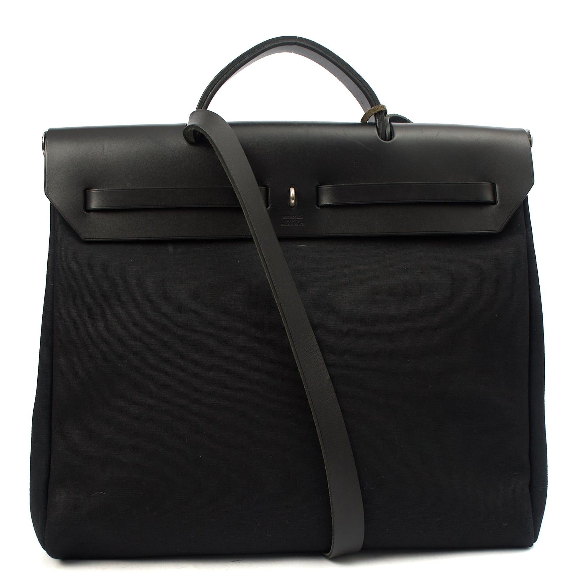 Hermes Herbag Zip 39 in Black, Fabric — Back View