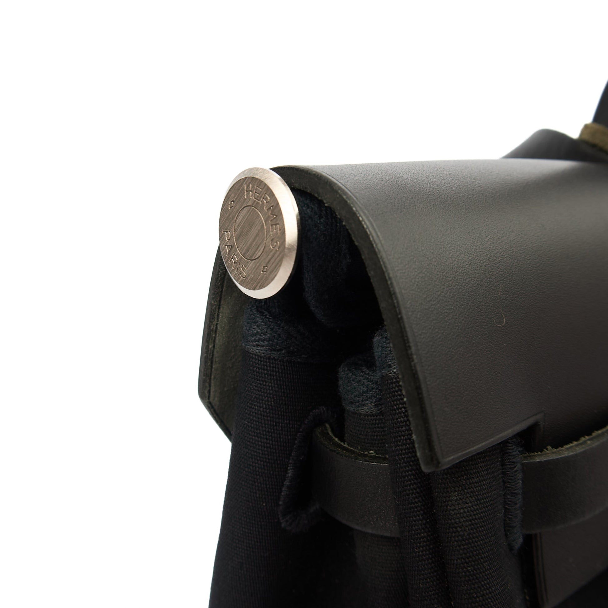 Hermes Herbag Zip 39 in Black, Fabric — Detail View