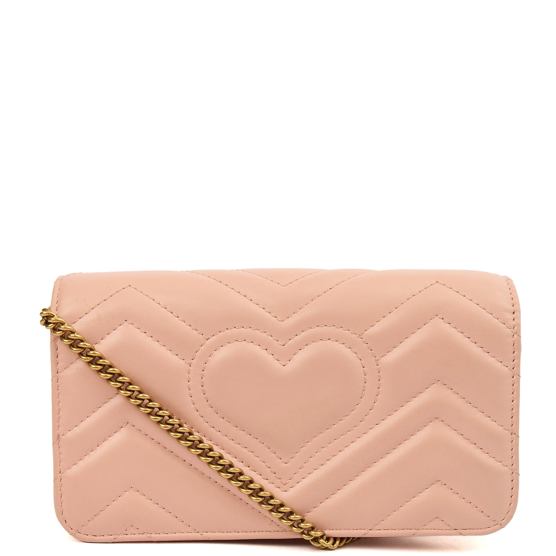 Gucci Cross Body Marmont Wallet On Chain in Bronze, Exotic Effect Leather — Alternate View 11