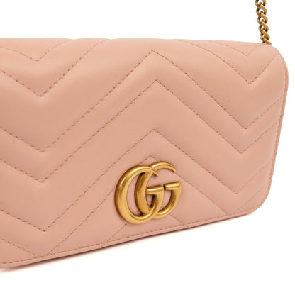 Gucci Cross Body Marmont Wallet On Chain in Bronze, Exotic Effect Leather — Lifestyle View