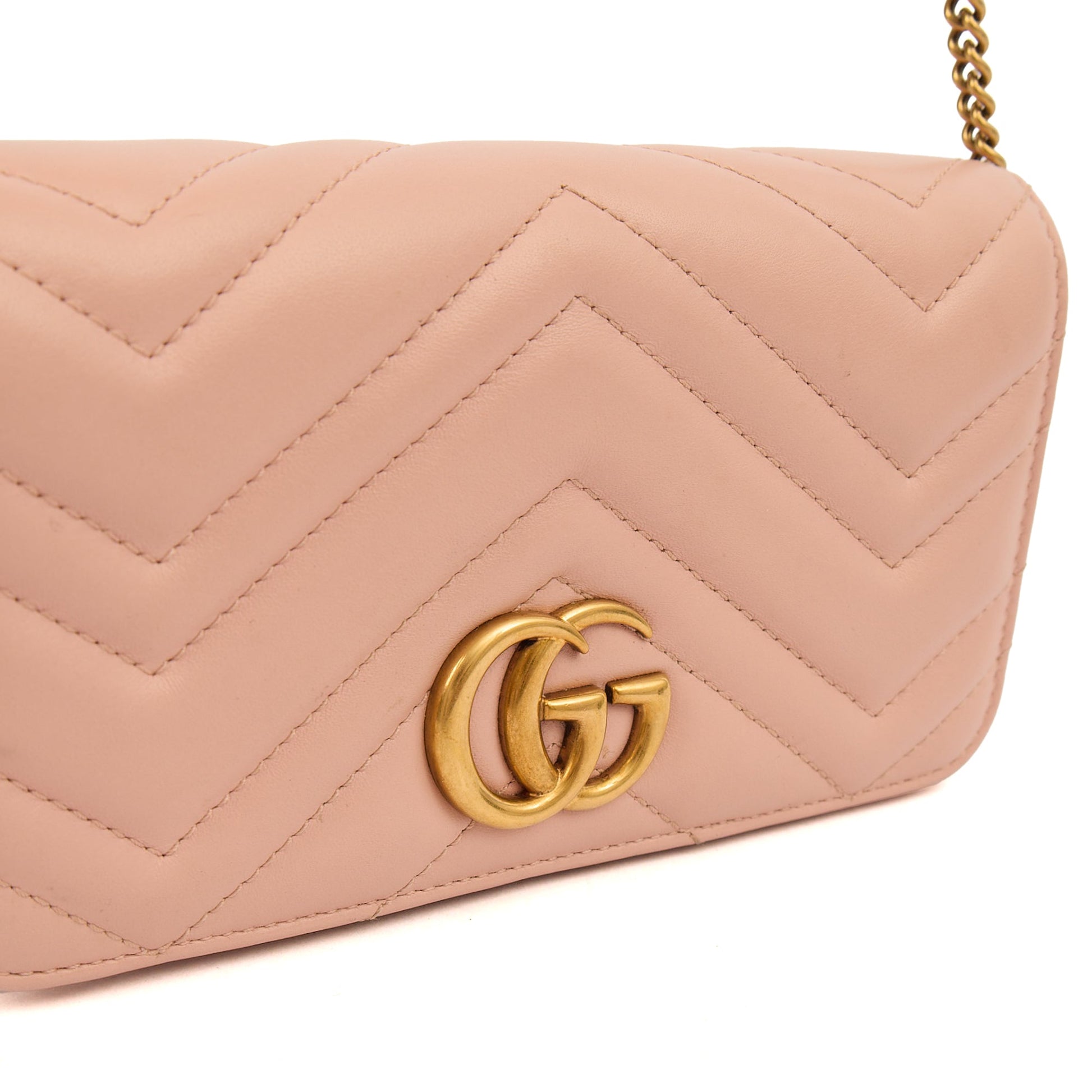 Gucci Cross Body Marmont Wallet On Chain in Bronze, Exotic Effect Leather — Alternate View 13