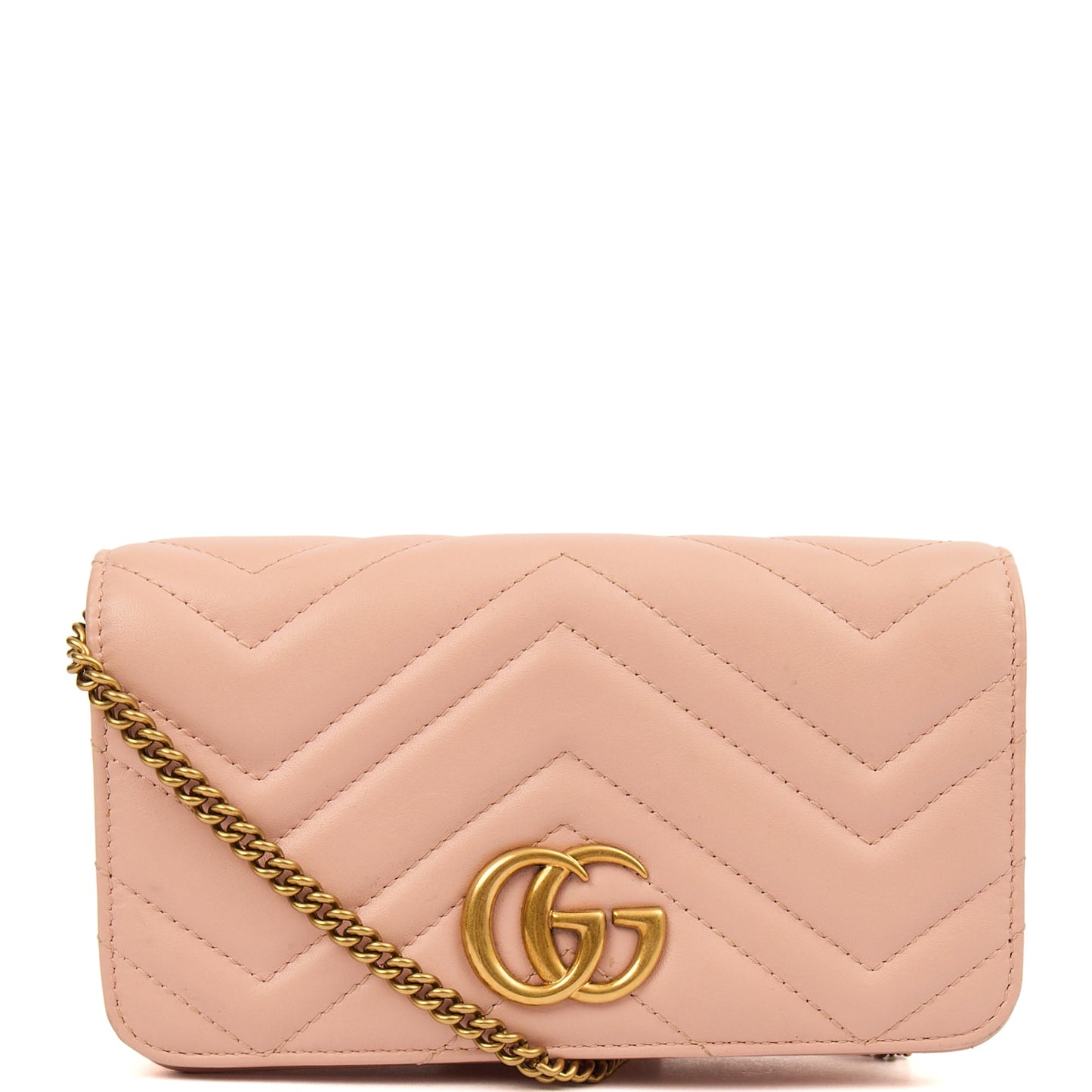 Gucci Cross Body Marmont Wallet On Chain in Bronze, Exotic Effect Leather — Alternate View 8
