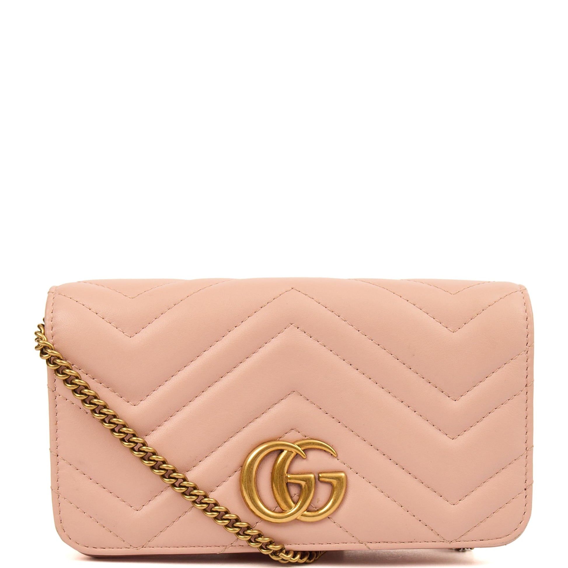 Gucci Cross Body Marmont Wallet On Chain in Bronze, Exotic Effect Leather — Alternate View 8