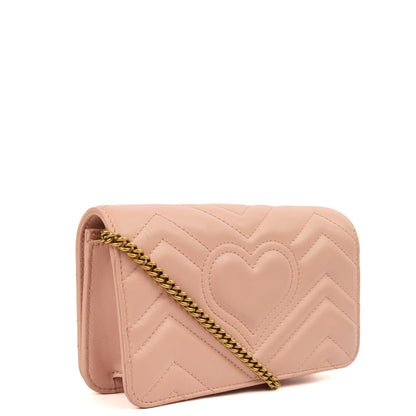 Gucci Cross Body Marmont Wallet On Chain in Bronze, Exotic Effect Leather — Back View