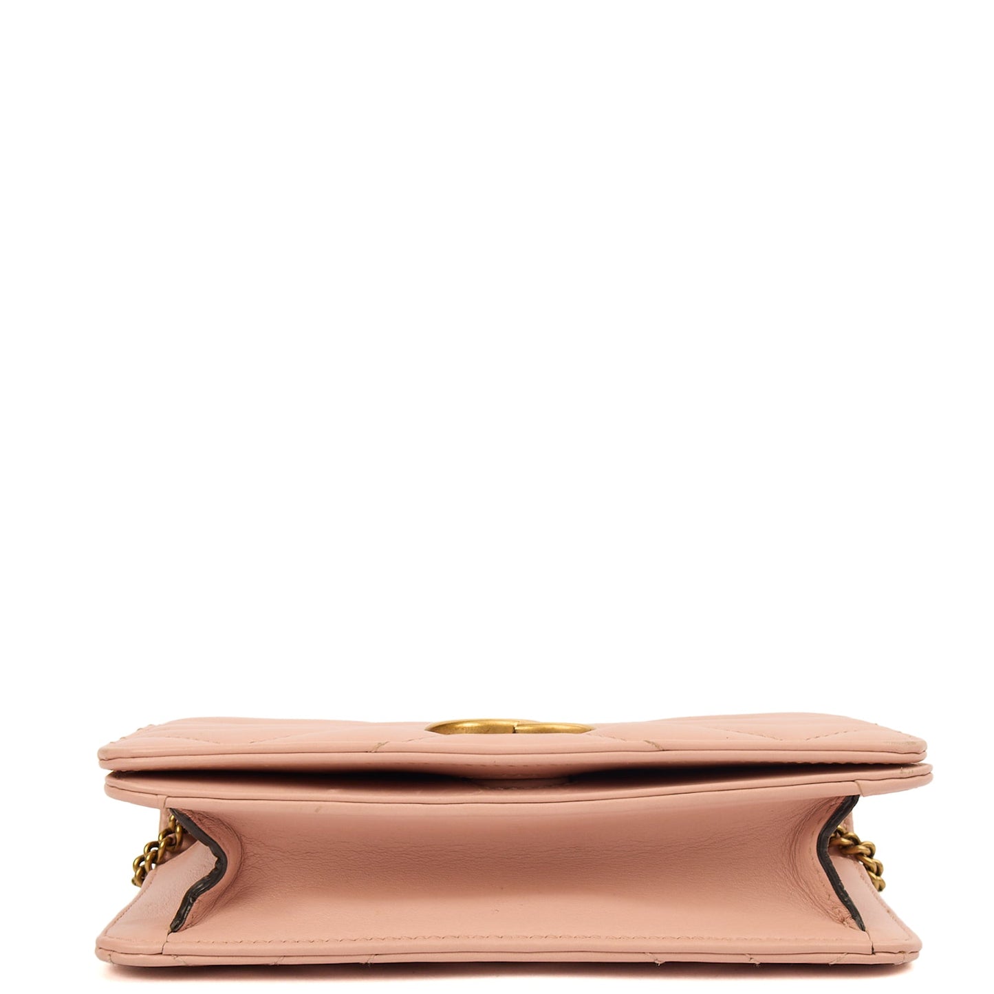 Gucci Cross Body Marmont Wallet On Chain in Bronze, Exotic Effect Leather — Detail View