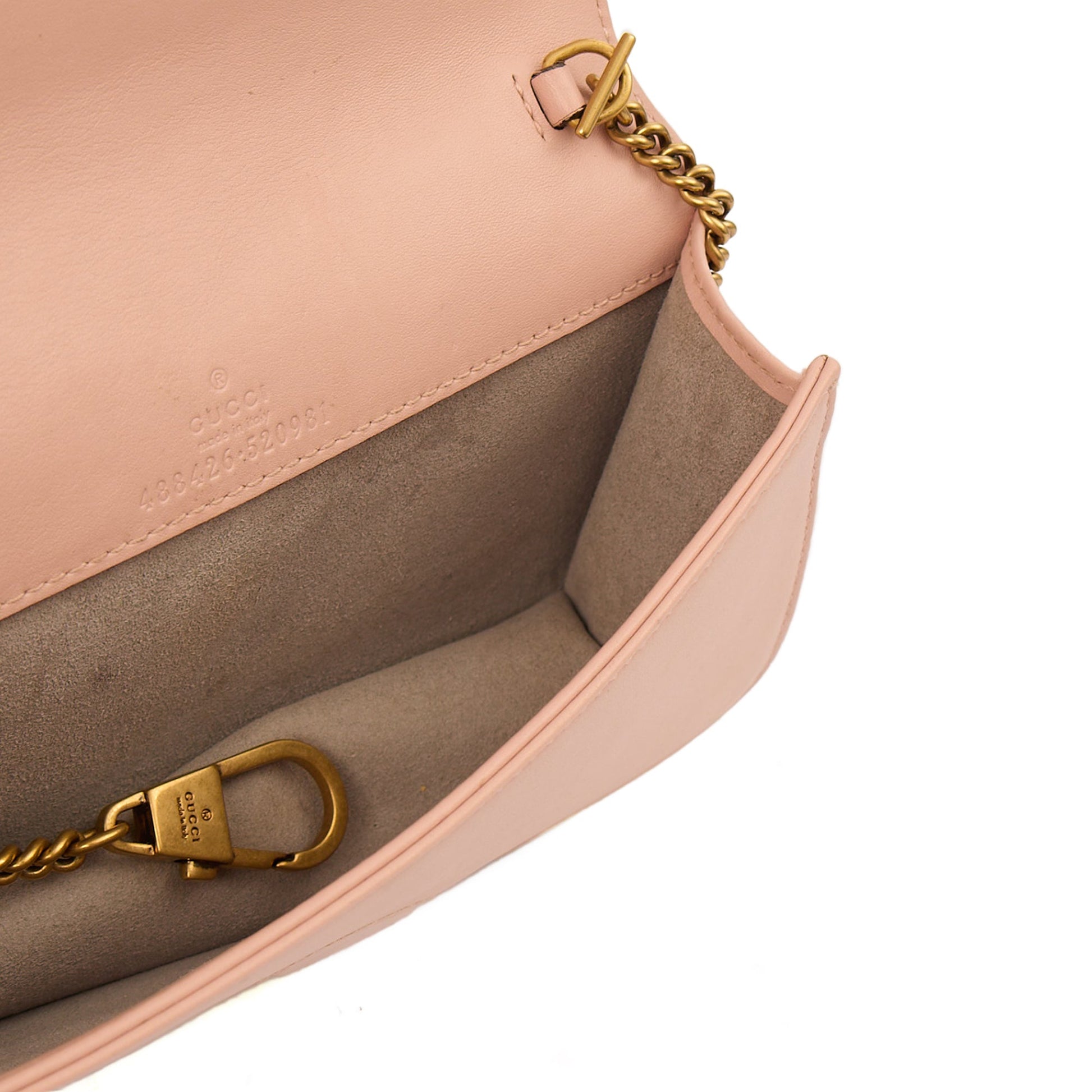 Gucci Cross Body Marmont Wallet On Chain in Bronze, Exotic Effect Leather — Alternate View 14