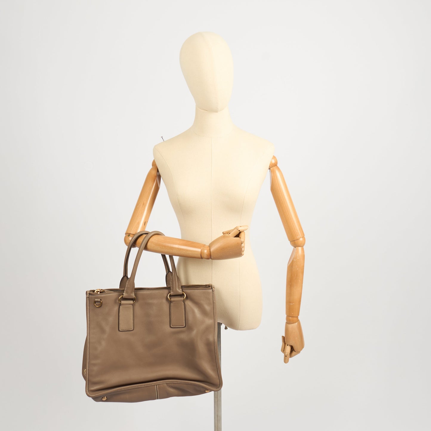 Prada Shoulder Bag Tote in Grey, Calfskin — Side View