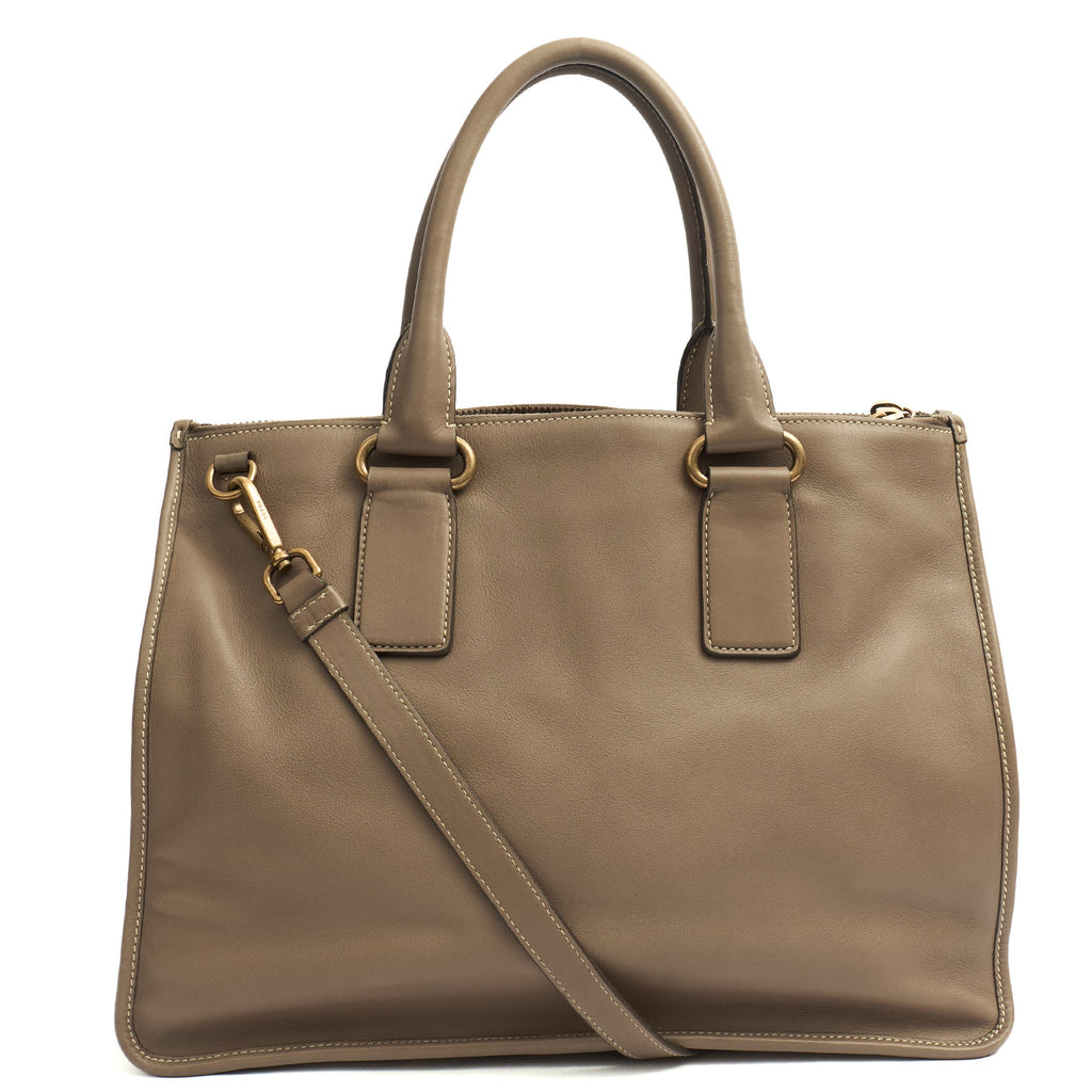 Prada Shoulder Bag Tote in Grey, Calfskin — Front View
