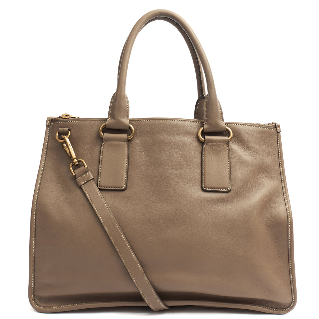 Prada Shoulder Bag Tote in Grey, Calfskin — Top View