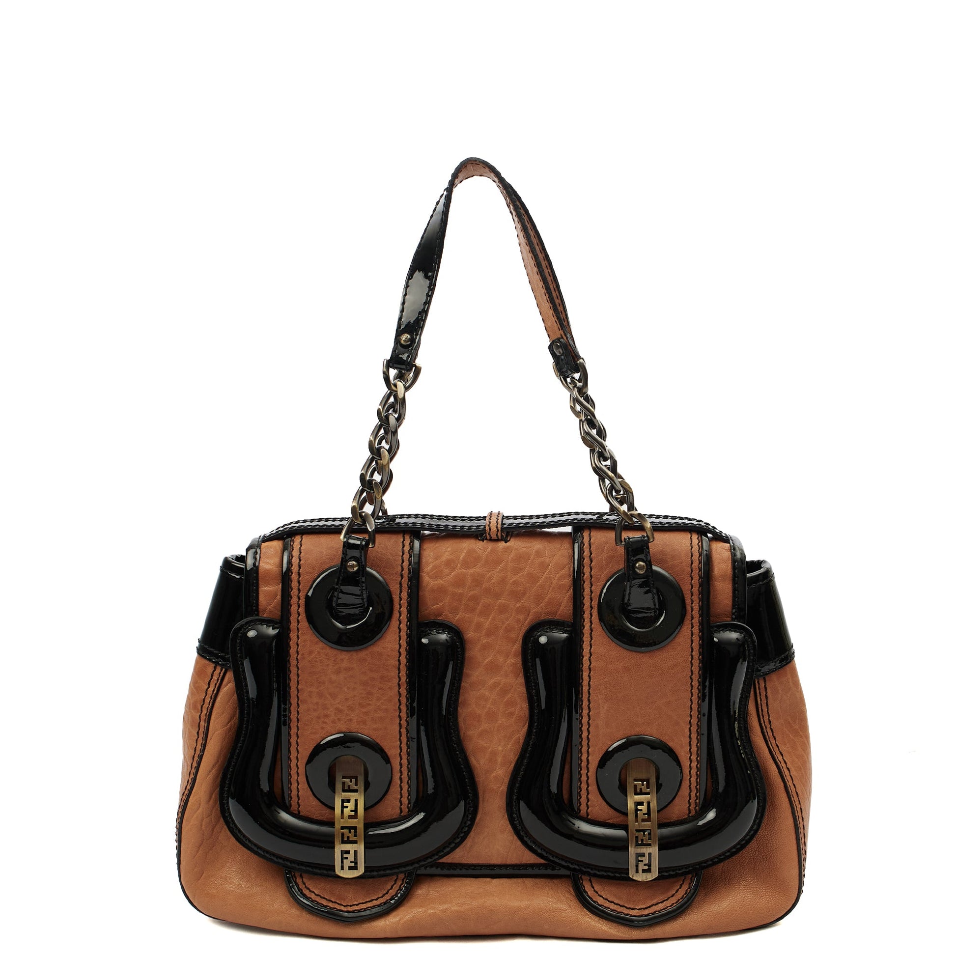 Fendi Shoulder Bag B Buckle Shoulder Bag in Brown, Leather — Front View