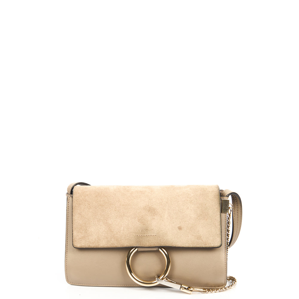 Chloe Cross Body Faye - Wallet on Strap in Motty Grey, Calfskin Leather — Front View