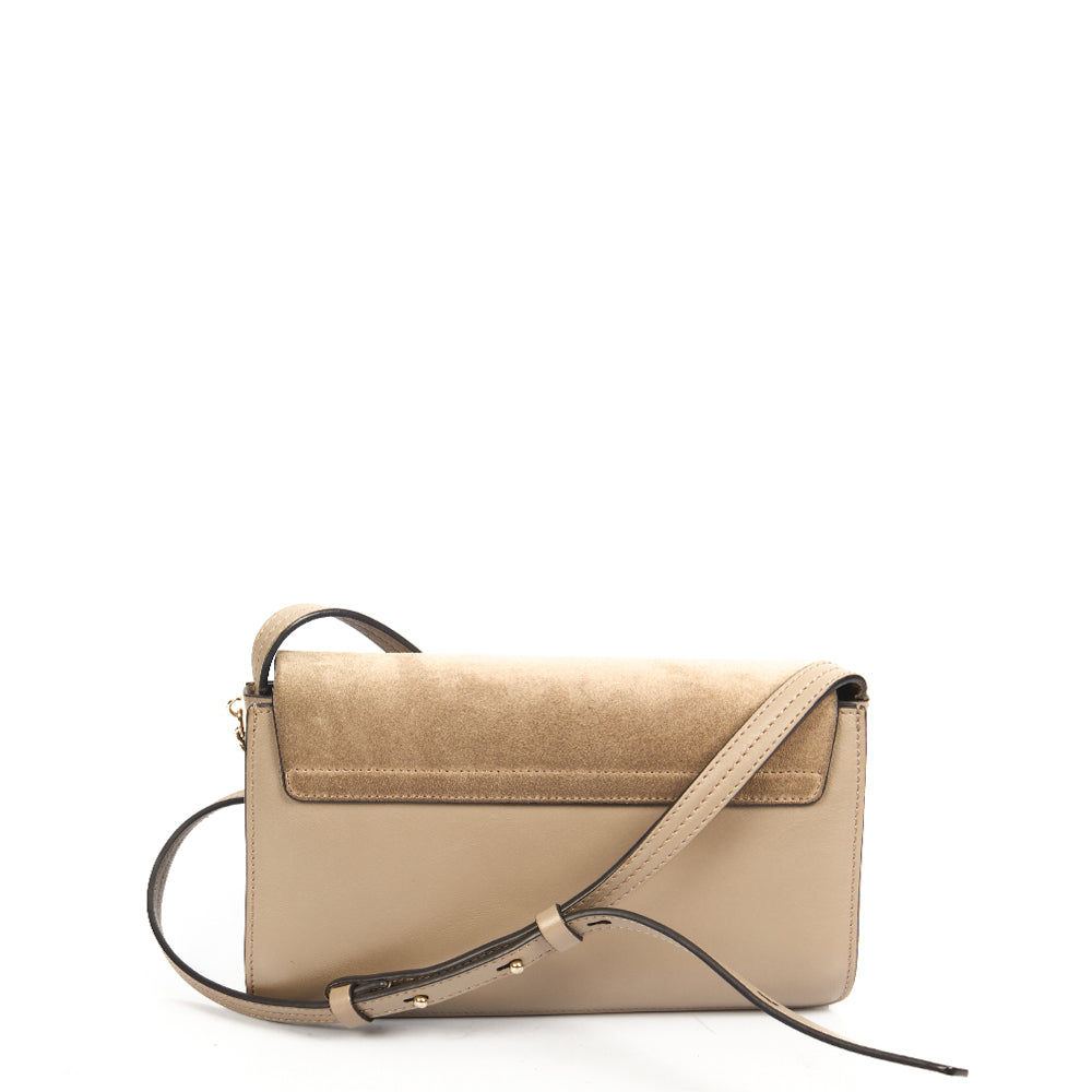 Chloe Cross Body Faye - Wallet on Strap in Motty Grey, Calfskin Leather — Top View
