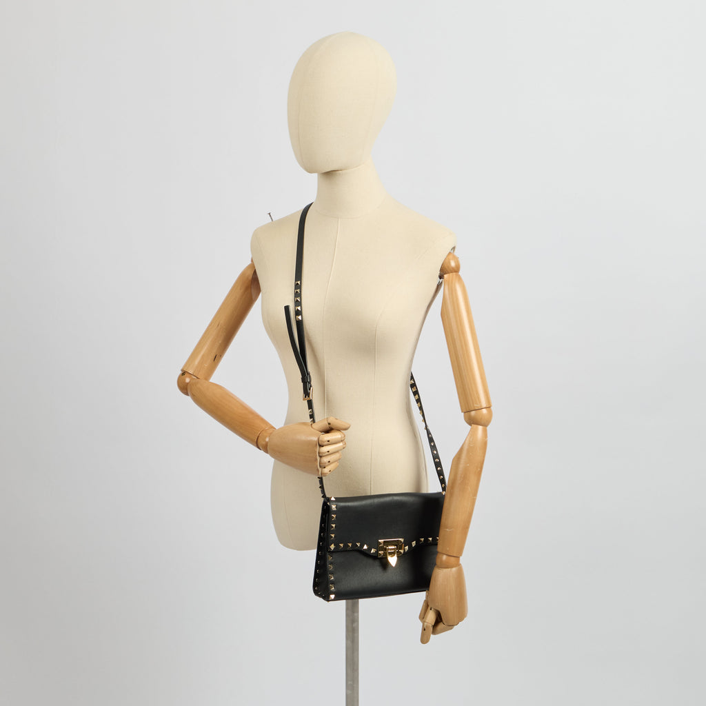 Valentino Cross Body Rockstud Crossbody Bag - Small in Black, Leather — Side View