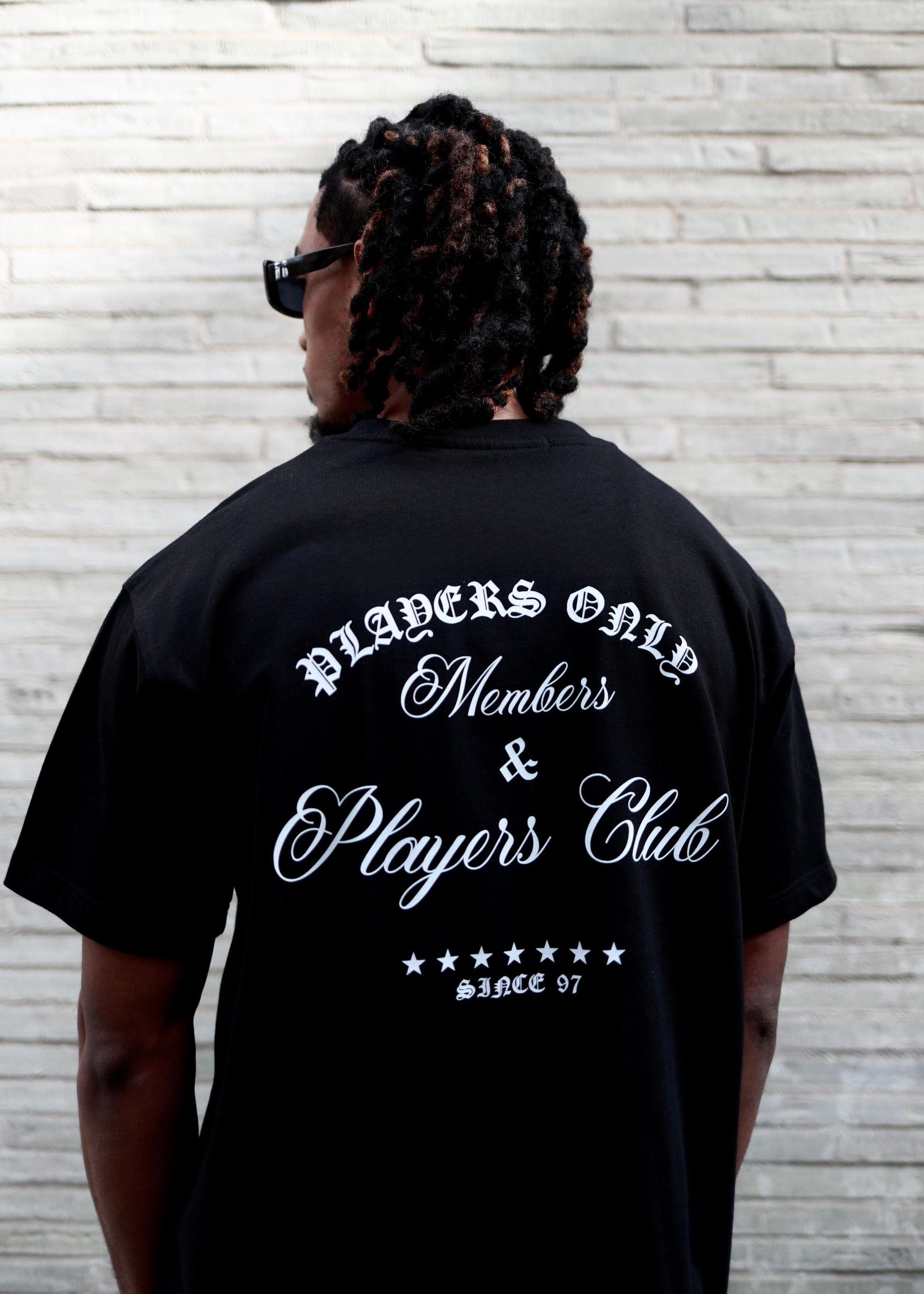 PLAYERS ONLY BLACK EMBROIDERED TEE — Small — Detail View