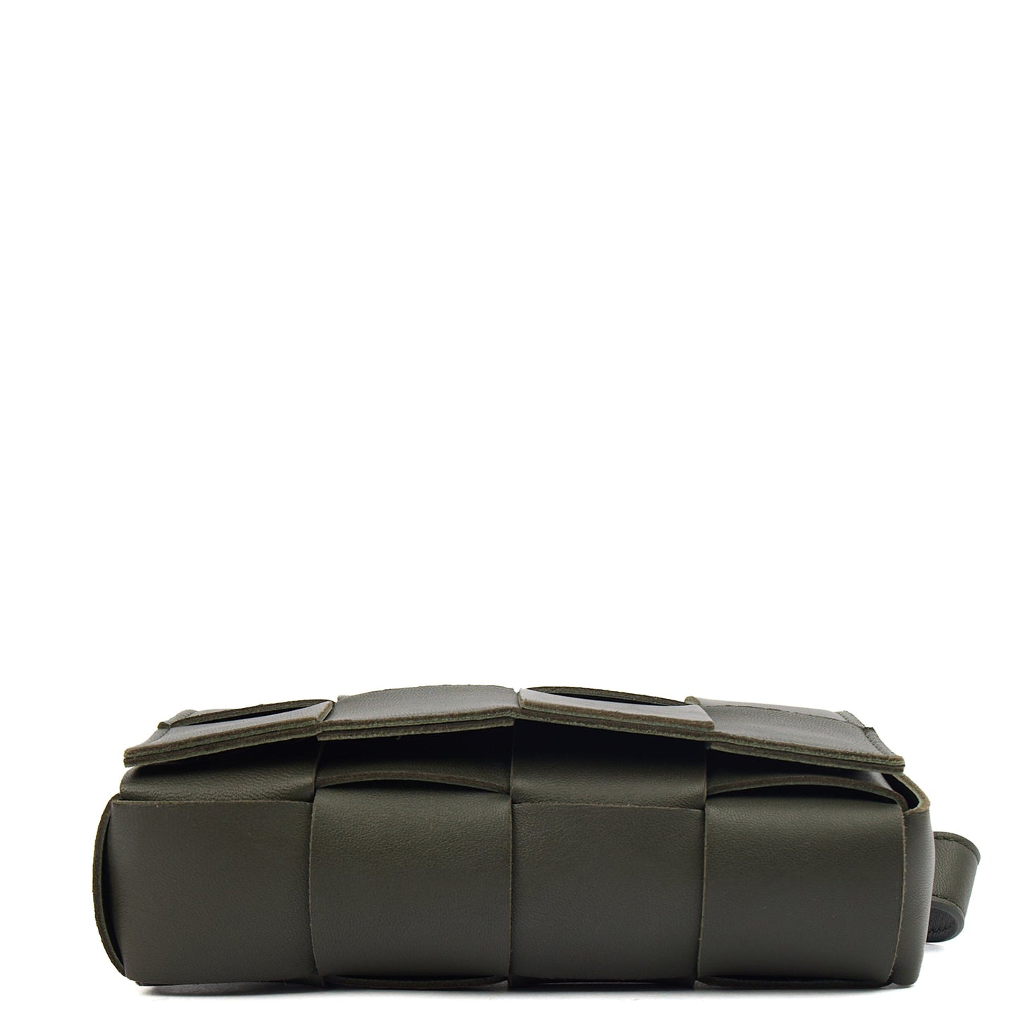 Bottega Veneta Cross Body Cassette Belt Bag in Green, Intrecciato Nappa — Detail View