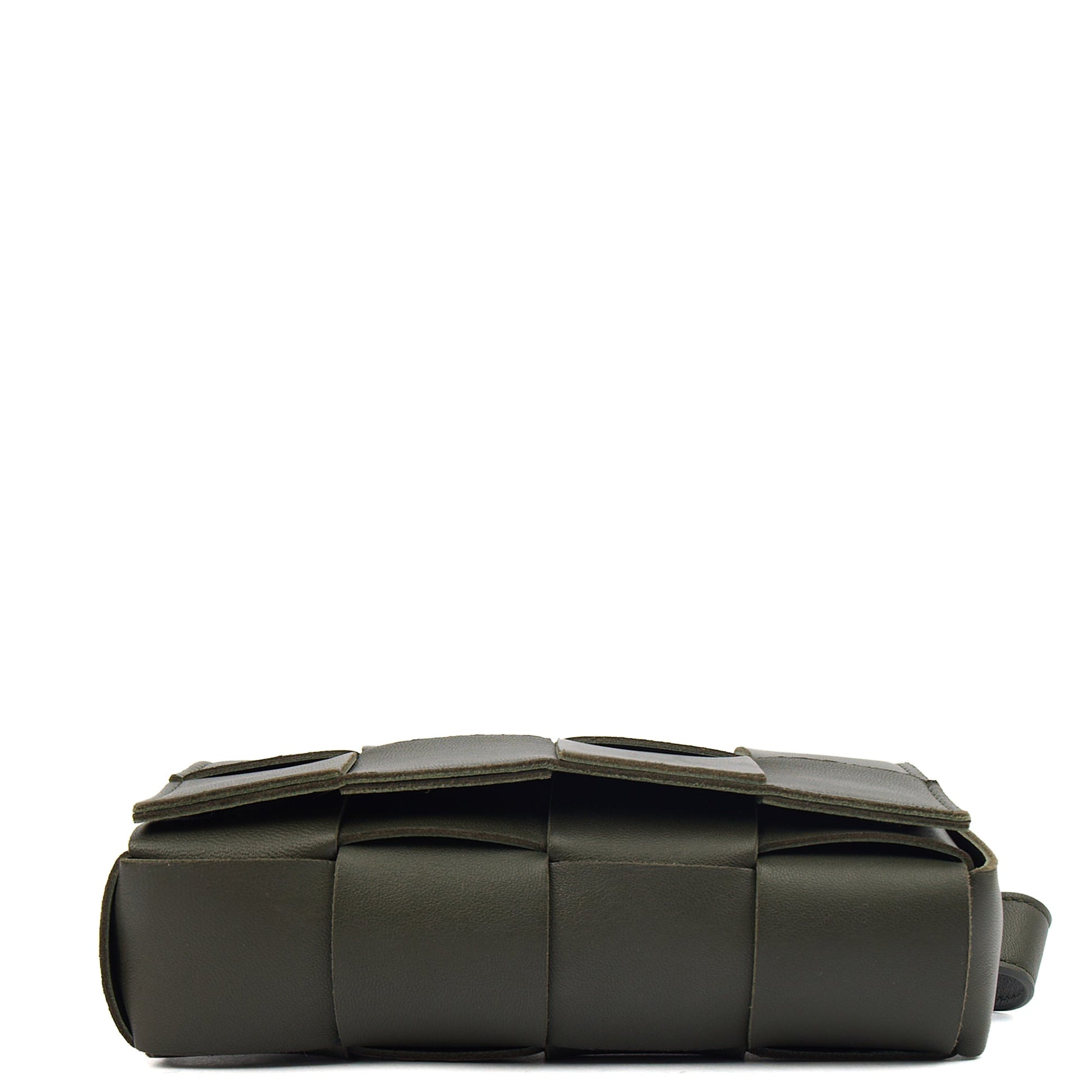 Bottega Veneta Cross Body Cassette Belt Bag in Green, Intrecciato Nappa — Detail View