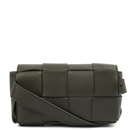 Bottega Veneta Cross Body Cassette Belt Bag in Green, Intrecciato Nappa — Top View