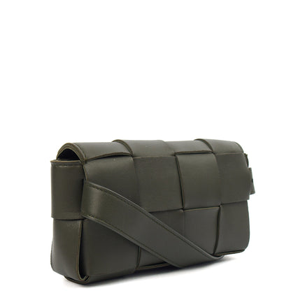 Bottega Veneta Cross Body Cassette Belt Bag in Green, Intrecciato Nappa — Back View
