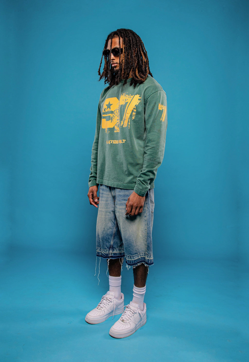 PLAYERS ONLY WASHED FORREST GREEN DISTRESSED 97 JERSEY LONG SLEEVE — Small — Detail View