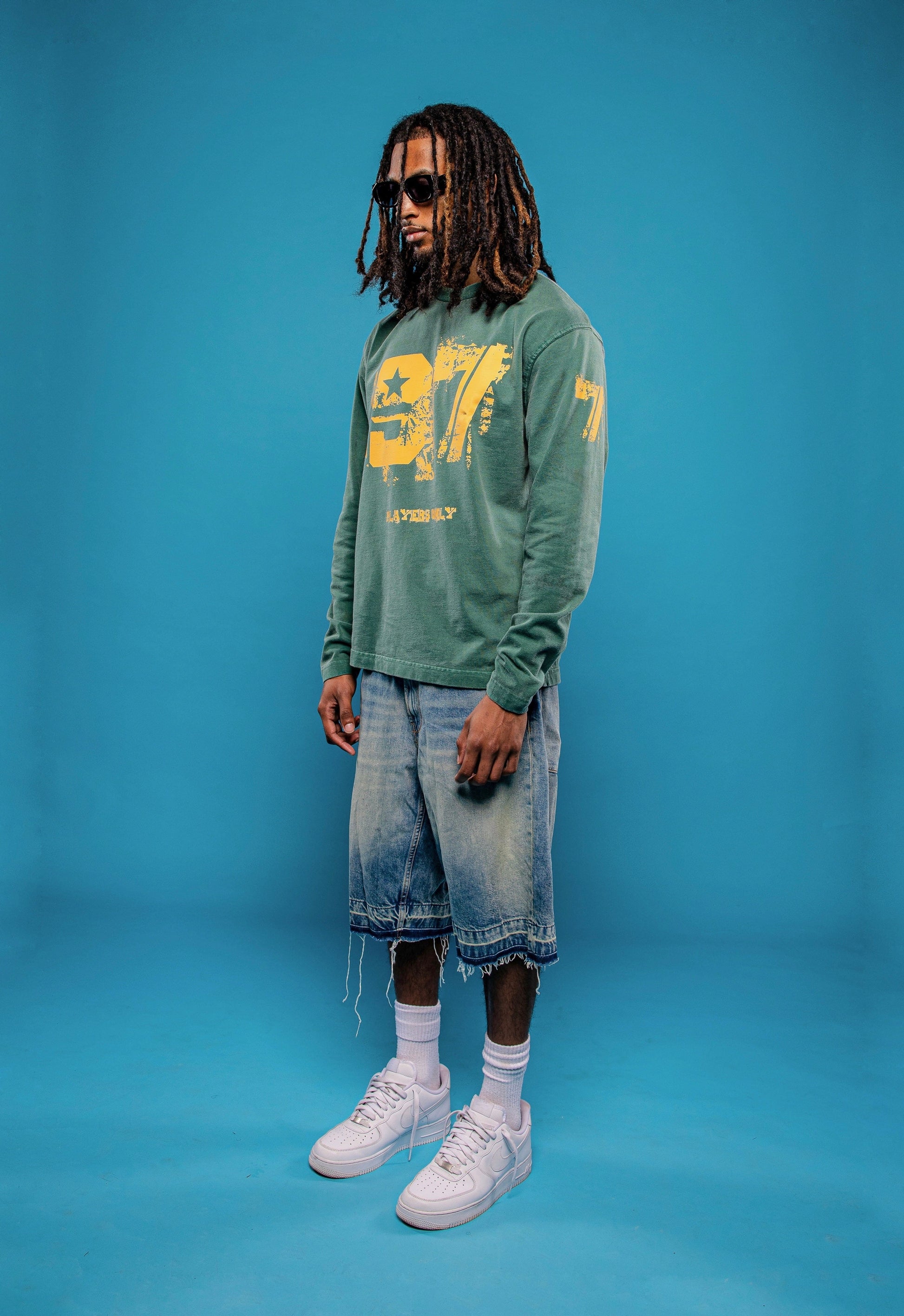 PLAYERS ONLY WASHED FORREST GREEN DISTRESSED 97 JERSEY LONG SLEEVE — Small — Detail View