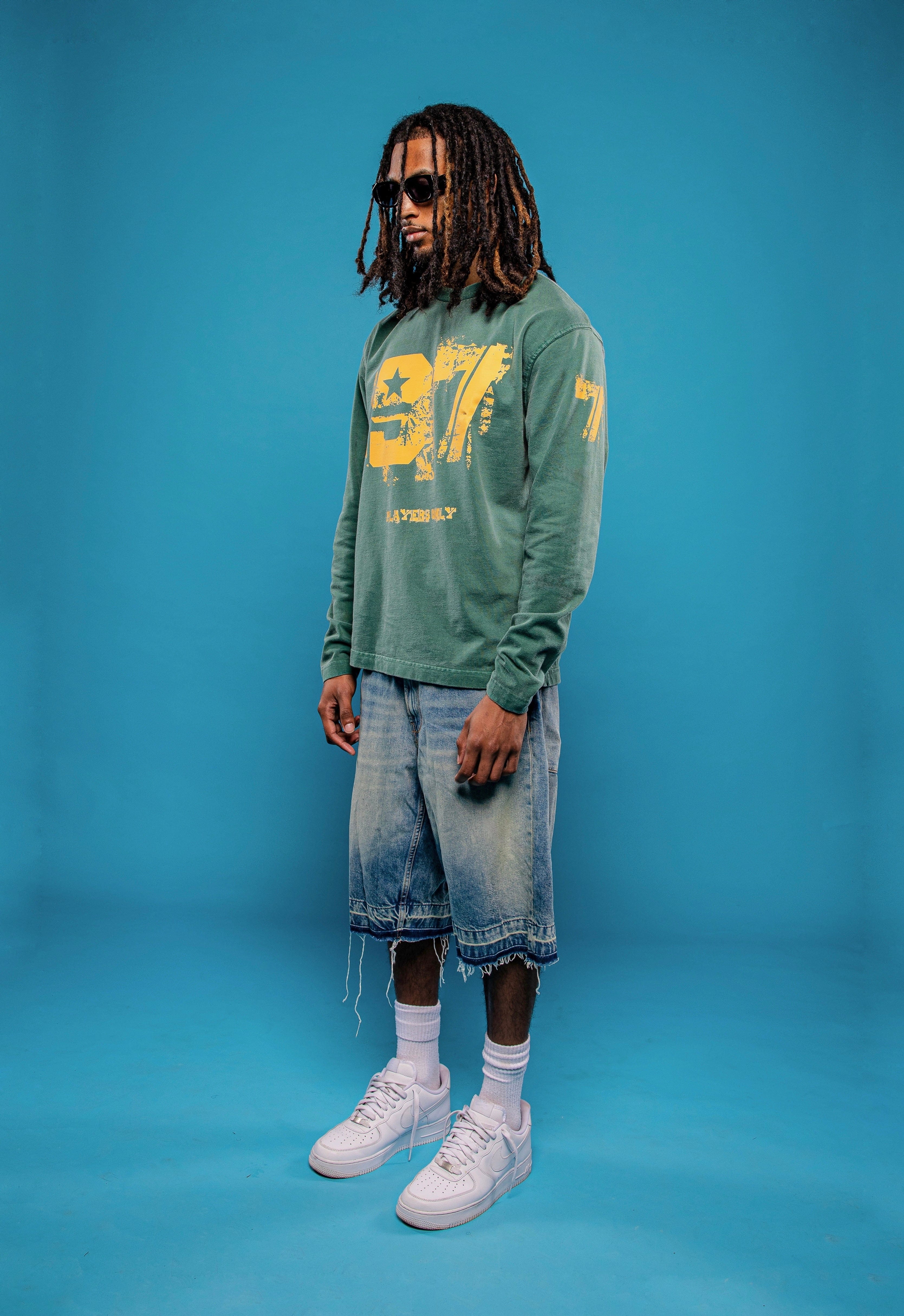 PLAYERS ONLY WASHED FORREST GREEN DISTRESSED 97 JERSEY LONG SLEEVE — Small — Detail View