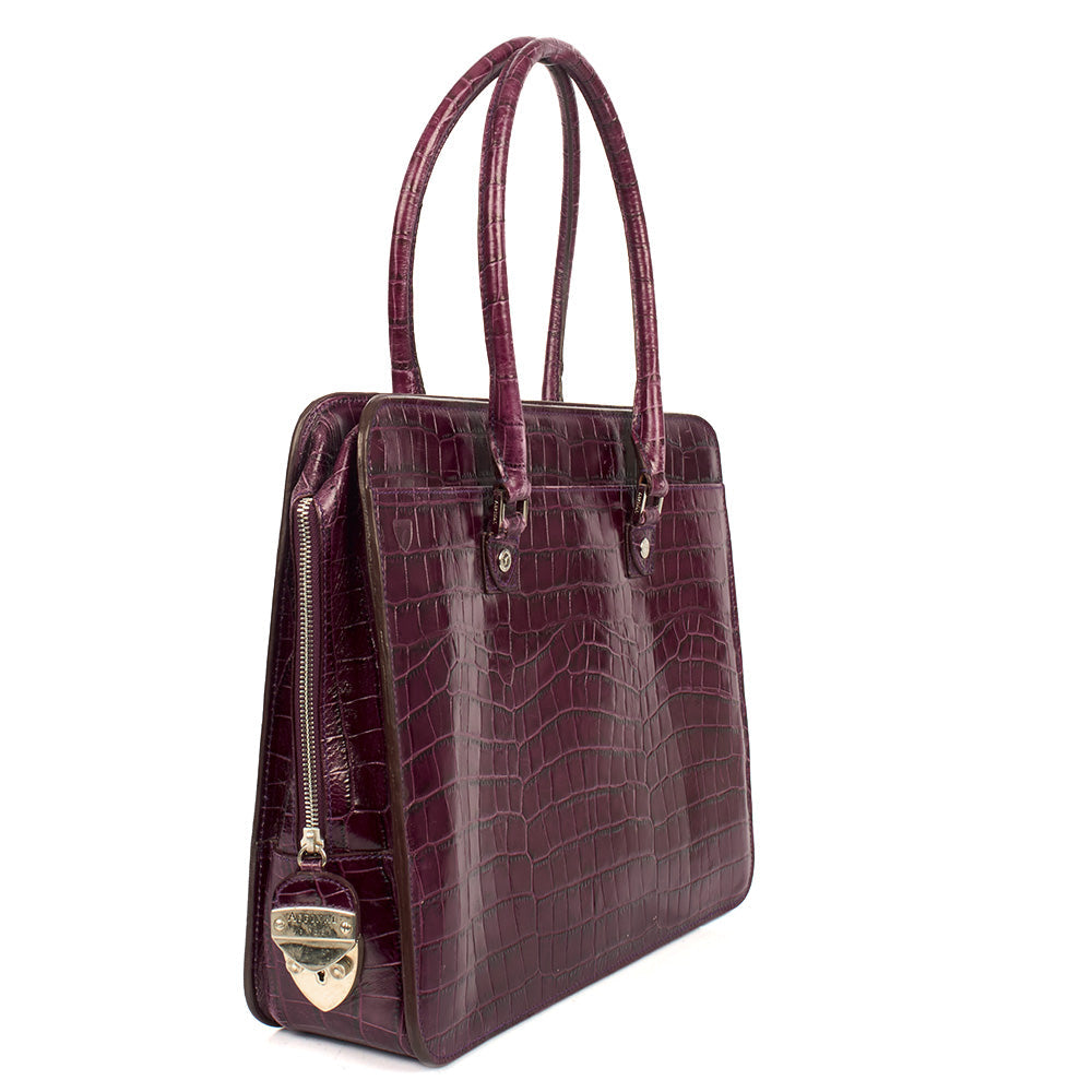 Aspinal of London Tote Tote in Purple, Exotic Effect Leather — Side View