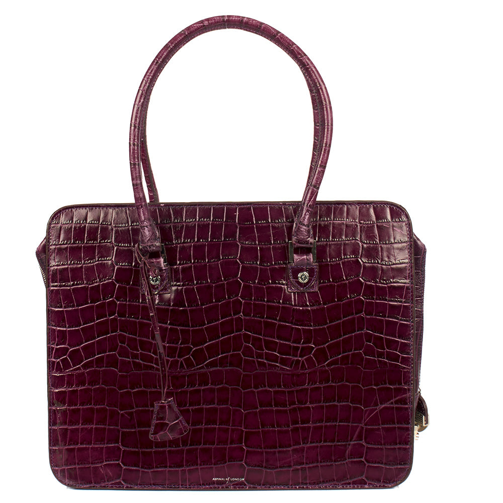 Aspinal of London Tote Tote in Purple, Exotic Effect Leather — Front View